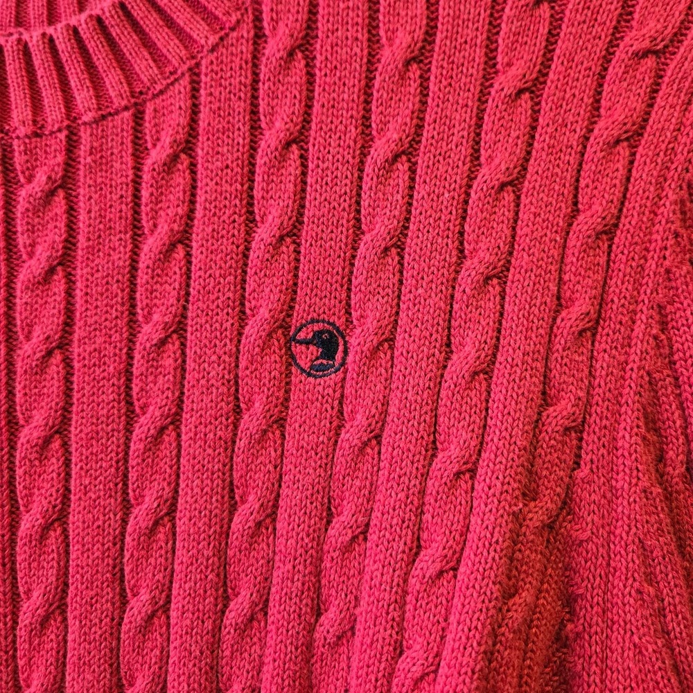 Cabin Core Cable Knit Sweater PM Red Cotton Crew Neck Preppy Pullover PM Red - Picture 3 of 9